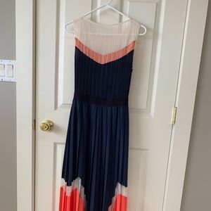 BCBG “Kathrine” colorblock pleated Maxi Dress